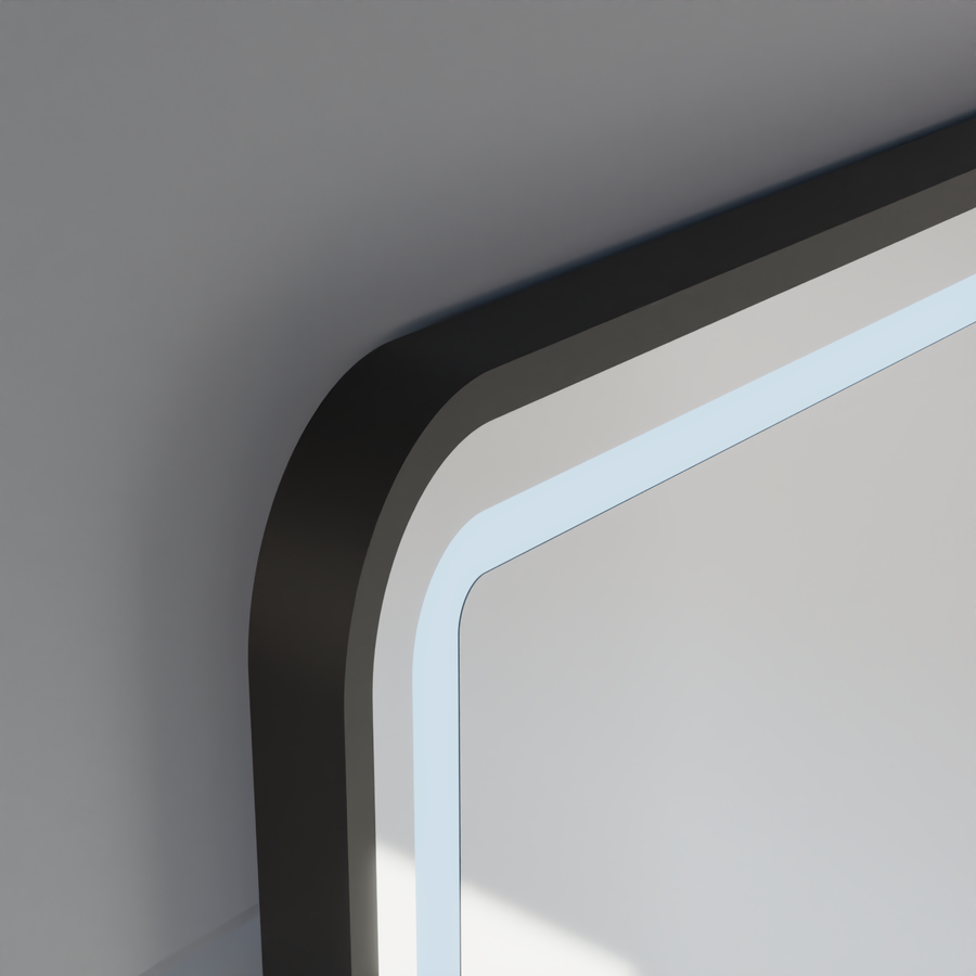 Oglinda LED Touch LUCIDA Sistem Dezaburire, Ceas si Temperatura 60x80 cm Rama Negru Brushed