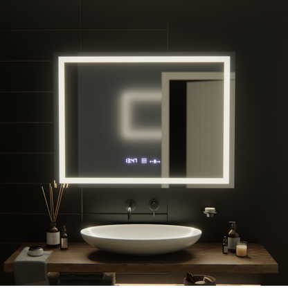 Oglinda LED Rectangulara, 100x75cm, Verite MotionGlow Marcello, Sistem Dezaburire, Ceas & Termometru, Dimabila