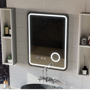 Oglinda LED Touch Ulrich Sistem Dezaburire, Ceas si Temperatura 60x80 cm Rama Negru Brushed Lupa Cosmetica