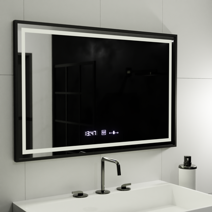 Oglinda LED Rectangulara, 100x80cm, Verite Majeste Noir MotionGlow Marcello, Sistem Dezaburire, Ceas & Termometru, Dimabila
