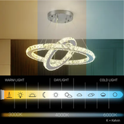 Lustra LED cu telecomanda si cristal PRISM LUMINIS 58W, 2 Cercuri, lumina Rece/Calda/Neutra, Dimabila, Argintiu, Inaltime Reglabila