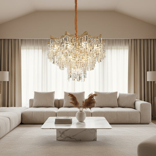 Candelabru Cristal VETRA Magno 10xE14, D60 cm, Auriu, Inaltime Reglabila, Metal si Cristal