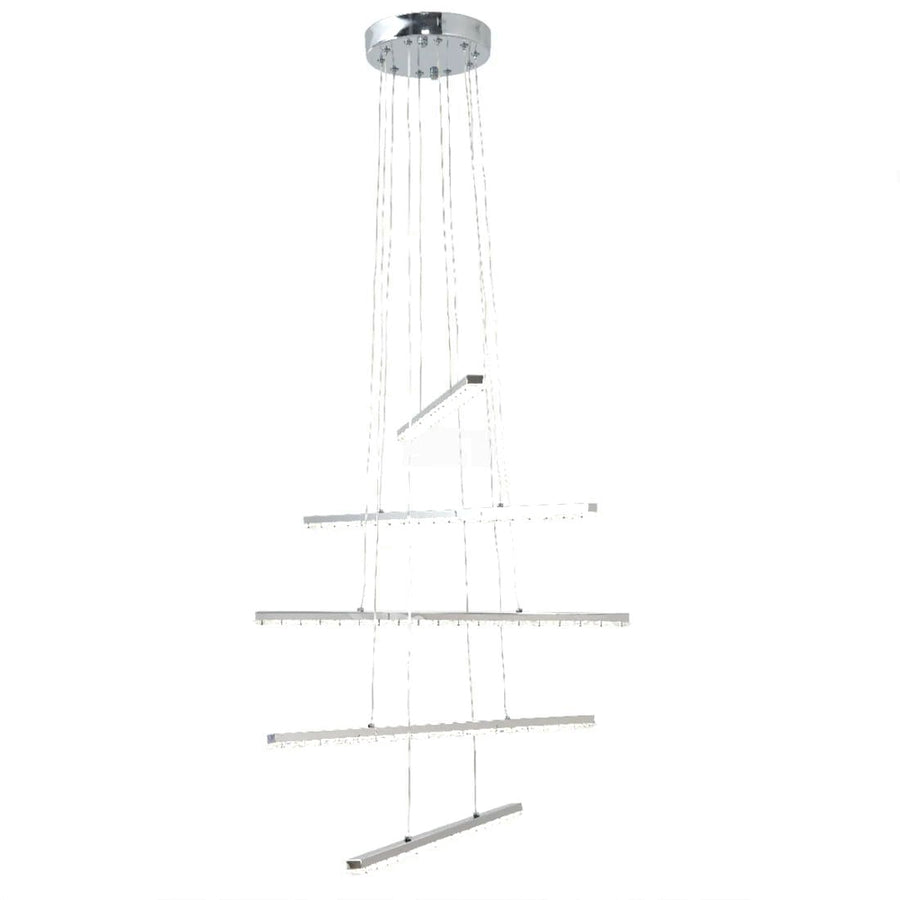 Lustra LED suspendata cu telecomanda si cristal LIBORIA 64W, lumina Rece/Calda/Neutra, Dimabila, Crom Lucios