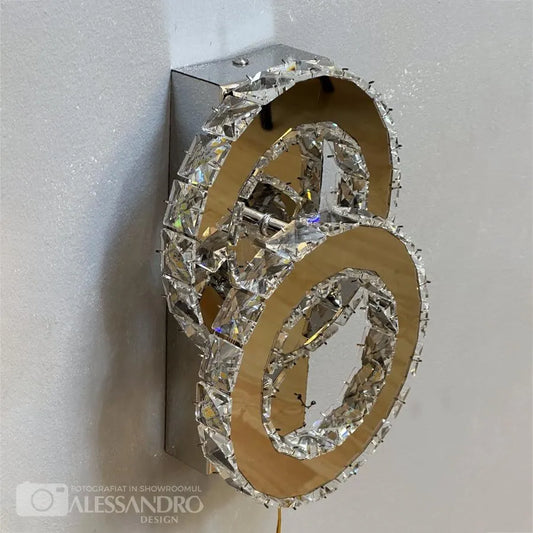 Lustra LED cu cristal JEFFERSON 32W, 2 Cercuri, lumina Rece/Calda/Neutra, Crom Lucios