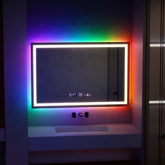 Oglinda LED Rectangulara, 100x60cm, Verite MotionGlow Marcello, Sistem Dezaburire, Ceas & Termometru, Dimabila, W09/100X60BTRGB