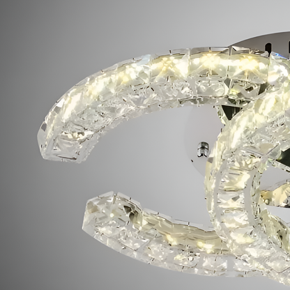 Lustra LED cu telecomanda si cristal SHIA 27W, 2 Cercuri, lumina Rece/Calda/Neutra, Dimabila, Crom Lucios