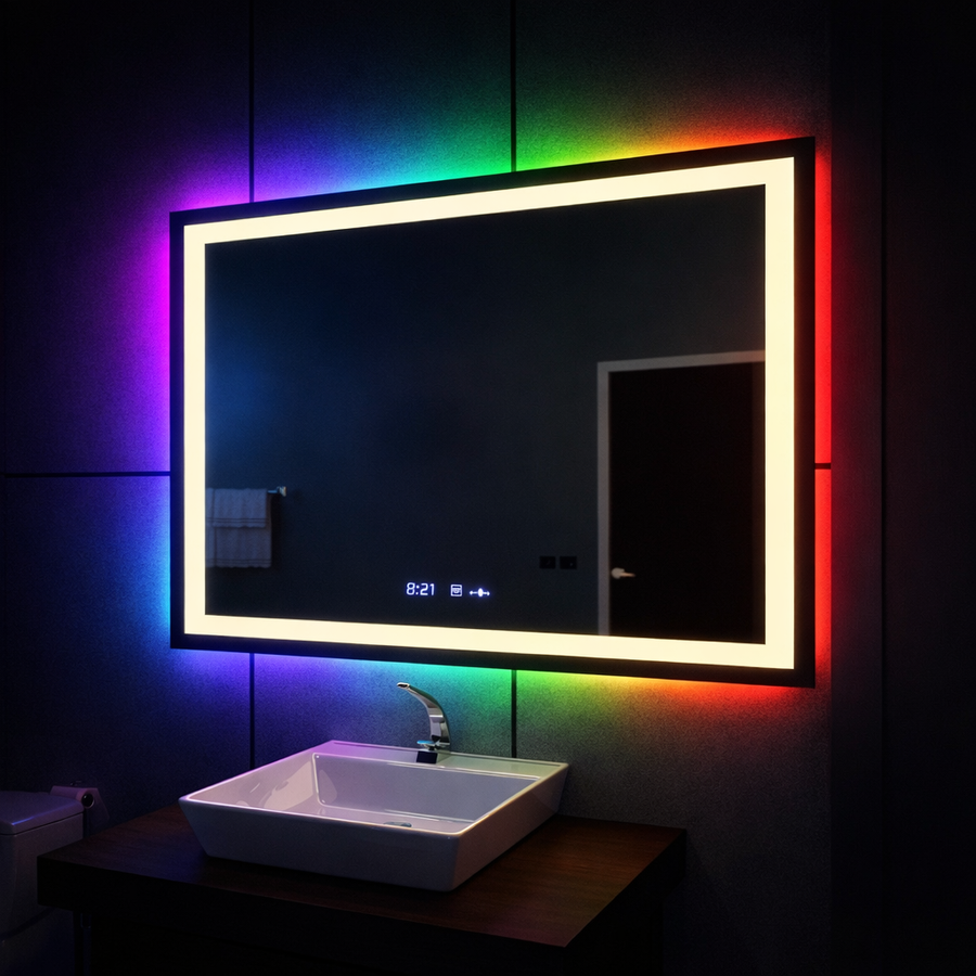 Oglinda LED Rectangulara, 100x60cm, Verite MotionGlow Marcello, Sistem Dezaburire, Ceas & Termometru, Dimabila, W09/100X60BTRGB