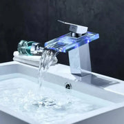 Baterie Lavoar, Aliaj si Sticla, Crom, Lumina RGB, Schimbare de culoare in functie de temperatura apei, OD3008