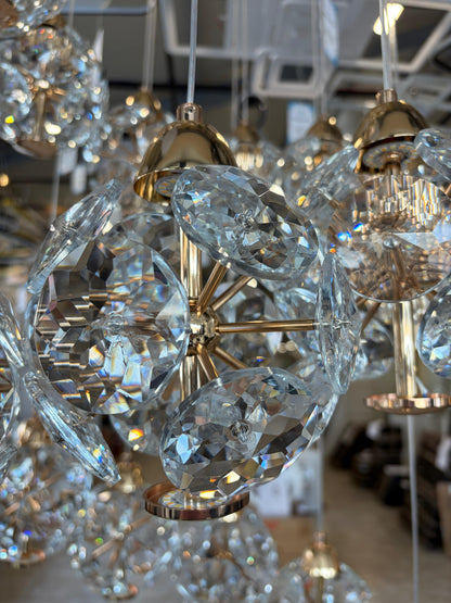 Candelabru Cristal LED KILKENNY Culmino, 144W, Lumina Neutra, Diametru 60cm, Auriu