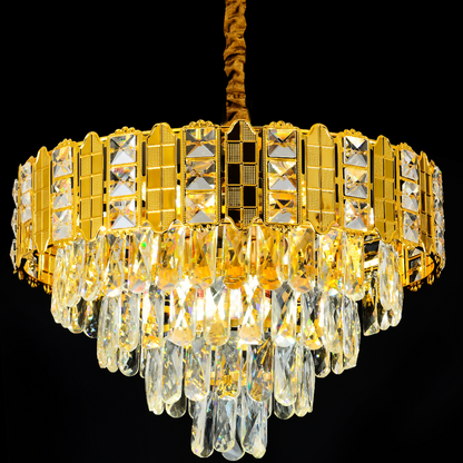 Candelabru Cristal  CATHERINE Eleganza 8xE14, Diametru 50cm, Auriu Lucios, Inaltime Reglabila