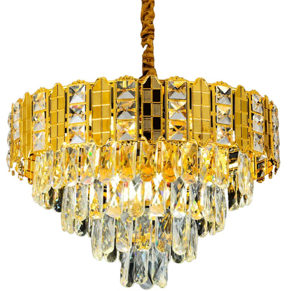 Candelabru Cristal  CATHERINE Eleganza 8xE14, Diametru 50cm, Auriu Lucios, Inaltime Reglabila