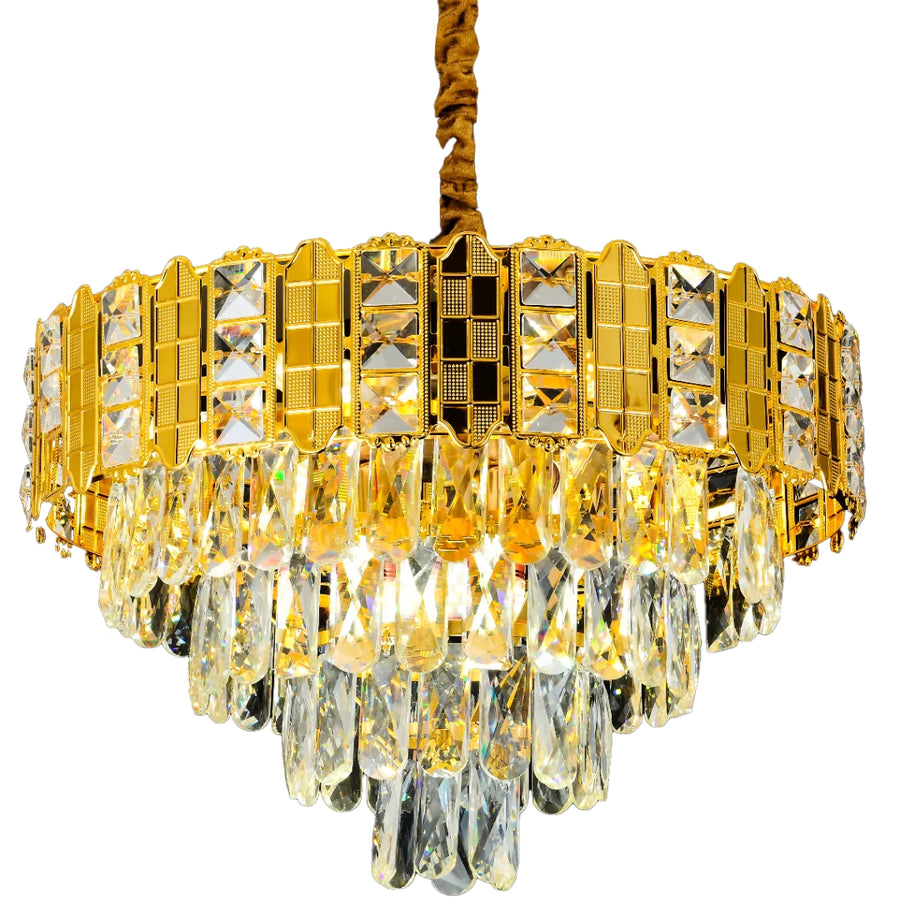 Candelabru Cristal  CATHERINE Eleganza 8xE14, Diametru 50cm, Auriu Lucios, Inaltime Reglabila