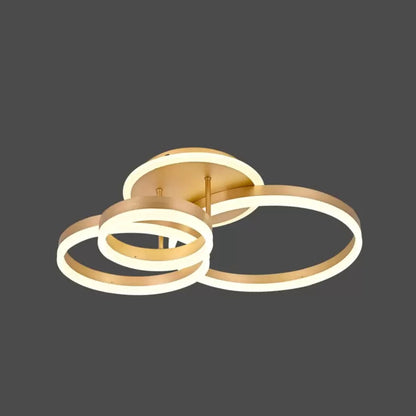 Lustra LED cu telecomanda RIGA LILITH 94W, 3 Cercuri, lumina Rece/Calda/Neutra, Dimabila, Auriu Lucios