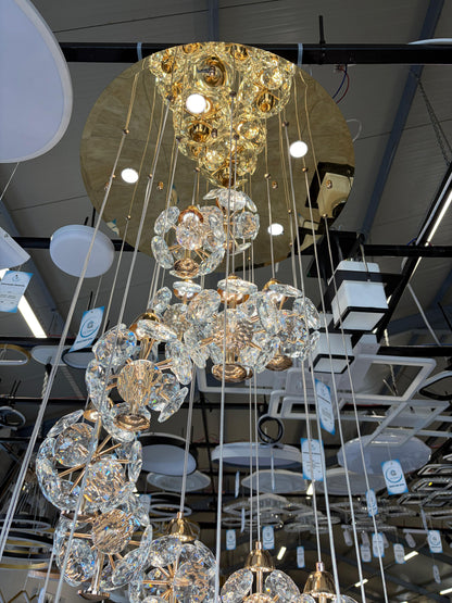 Candelabru Cristal LED KILKENNY Culmino, 144W, Lumina Neutra, Diametru 60cm, Auriu