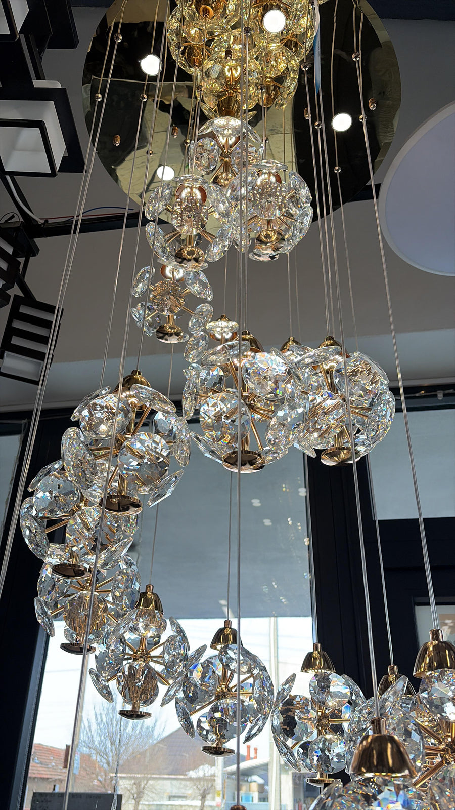 Candelabru Cristal LED KILKENNY Culmino, 144W, Lumina Neutra, Diametru 60cm, Auriu