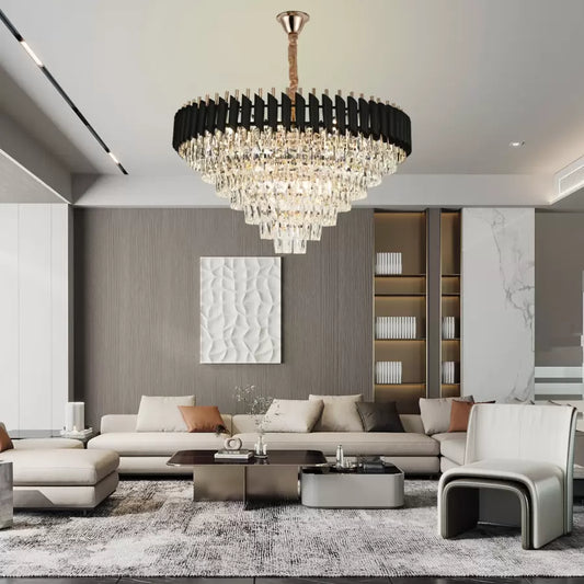 Candelabru Cristal VERSAILLES Supremo 10xE14, Diametru 80cm, Auriu Lucios si Negru, Inaltime Reglabila