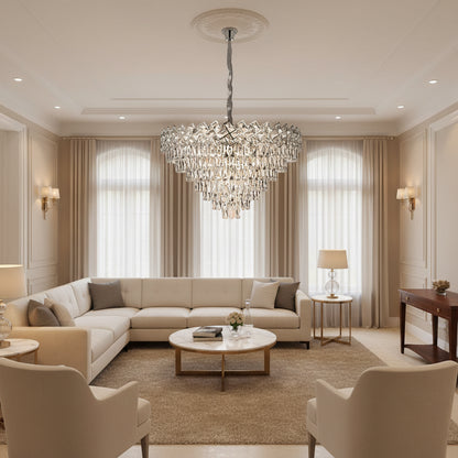 Candelabru Cristal WINDSOR Supremo 10xE14, Diametru 80cm, Crom Lucios, Inaltime Reglabila