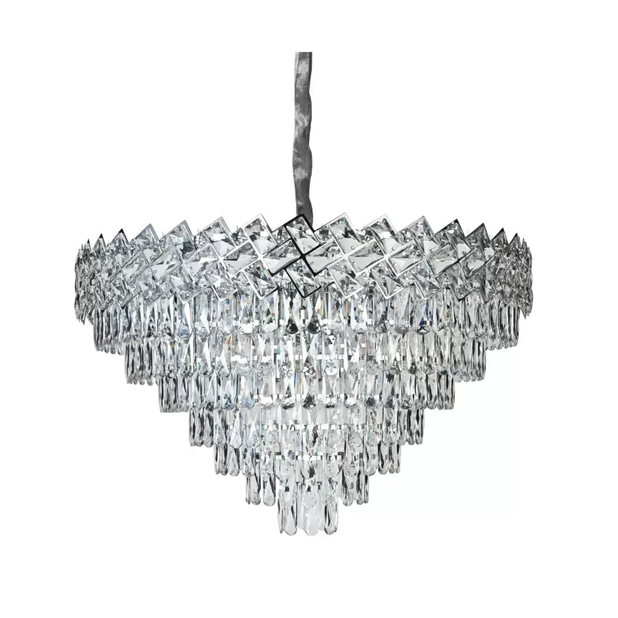 Candelabru Cristal WINDSOR Supremo 10xE14, Diametru 80cm, Crom Lucios, Inaltime Reglabila
