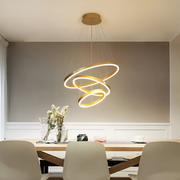 Lustra LED suspendata cu telecomanda ELIZABETH, 85W, 3 Cercuri, lumina Rece/Calda/Neutra, Dimabila, Auriu Lucios, Inaltime Reglabila