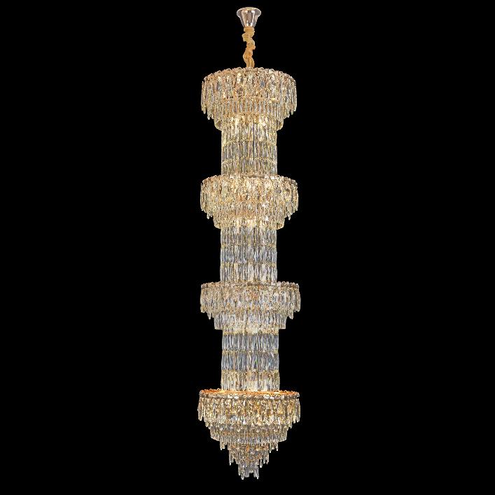 Candelabru Cristal IMPERIUM 45xE14, D55 cm, Auriu, Inaltime Reglabila, Metal si Cristal
