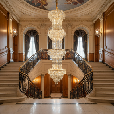 Candelabru Cristal IMPERIUM 45xE14, D55 cm, Auriu, Inaltime Reglabila, Metal si Cristal