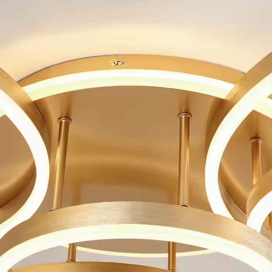 Lustra LED cu telecomanda RIGA LILITH 94W, 3 Cercuri, lumina Rece/Calda/Neutra, Dimabila, Auriu Lucios