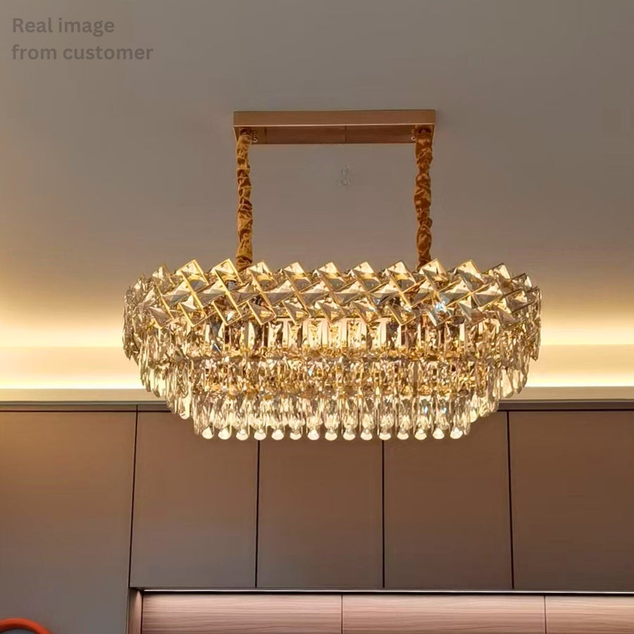 Candelabru Cristal WINDSOR Regalis 10x E14, Diametru 85cm, Auriu Lucios, Inaltime Reglabila