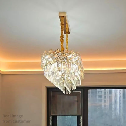 Candelabru Cristal WINDSOR Regalis 10x E14, Diametru 85cm, Auriu Lucios, Inaltime Reglabila