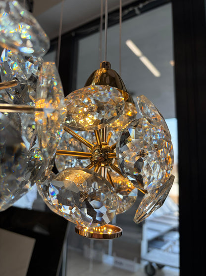 Candelabru Cristal LED KILKENNY Culmino, 144W, Lumina Neutra, Diametru 60cm, Auriu