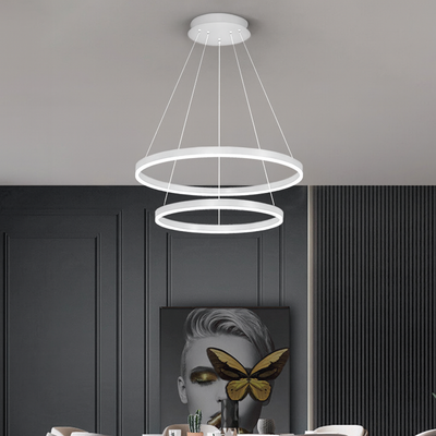 Lustra LED suspendata cu telecomanda CASIANA 41W, 2 Cercuri, lumina Rece/Calda/Neutra, Dimabila, Alb, Inaltime Reglabila