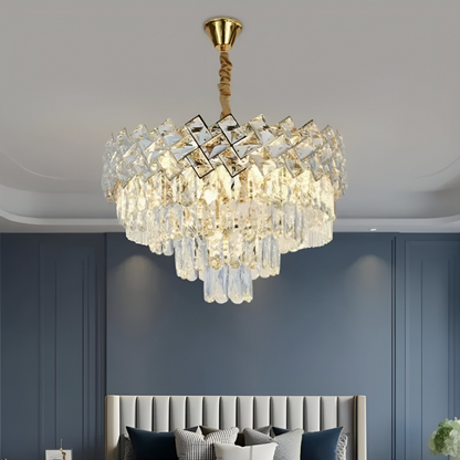 Candelabru Cristal WINDSOR Nobile 5xE14, Diametru 40cm, Auriu Lucios, Inaltime Reglabila