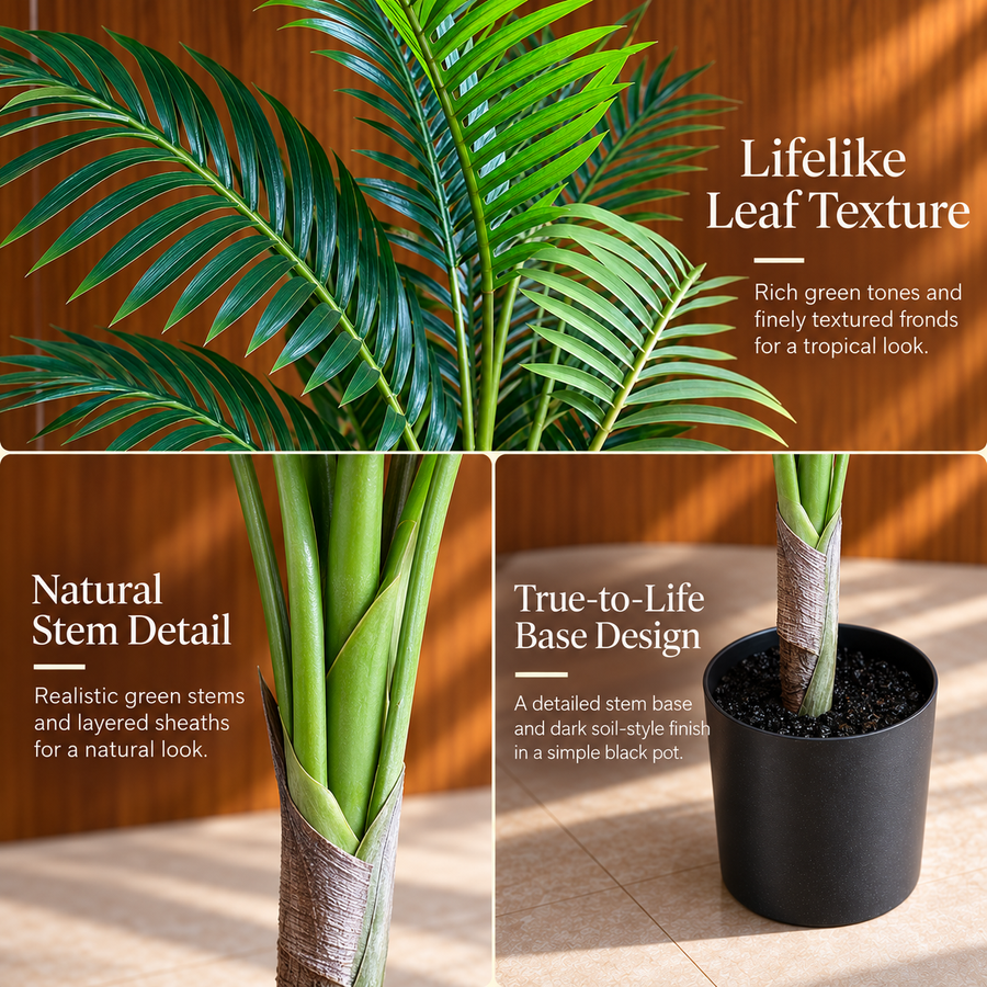 Planta Artificială Copac Tip Palmier Kentia, 12 frunze, 120 cm, Verde, cu Ghiveci