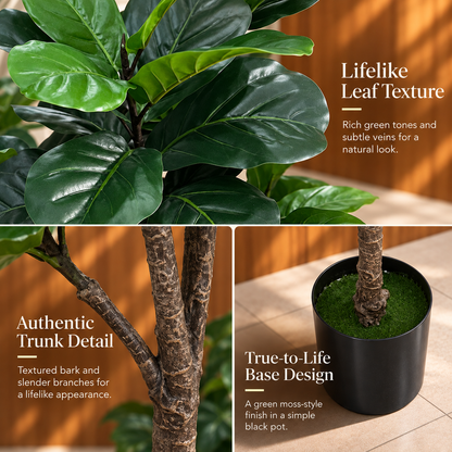 Planta Artificială Copac Tip Ficus, 3 brate, 154 cm, Verde, cu Ghiveci