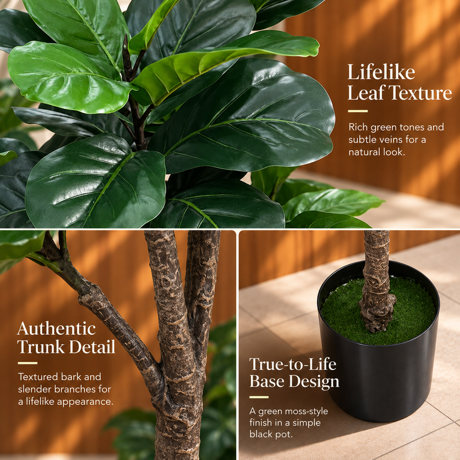 Planta Artificială Copac Tip Ficus, 3 brate, 154 cm, Verde, cu Ghiveci