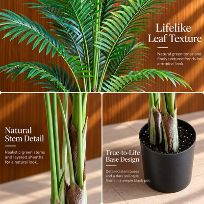 Planta Artificială Copac Tip Palmier Kentia, 3 tulpini, 17 frunze, 160 cm, Verde, cu Ghiveci