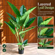 Plantă Artificială Tip Alocasia, 3 tulpini, 160 cm, Verde