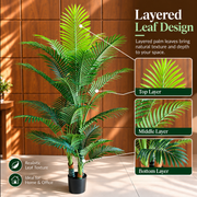 Planta Artificială Copac Tip Palmier Kentia, 3 tulpini, 17 frunze, 220 cm, Verde, cu Ghiveci