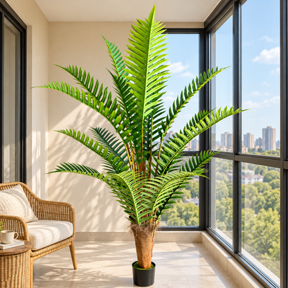 Planta Artificială Copac Tip Palmier Regal, 220 cm, 18 frunze, Verde, cu Ghiveci