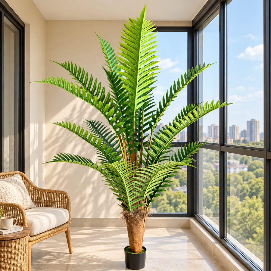 Planta Artificială Copac Tip Palmier Regal, 220 cm, 18 frunze, Verde, cu Ghiveci