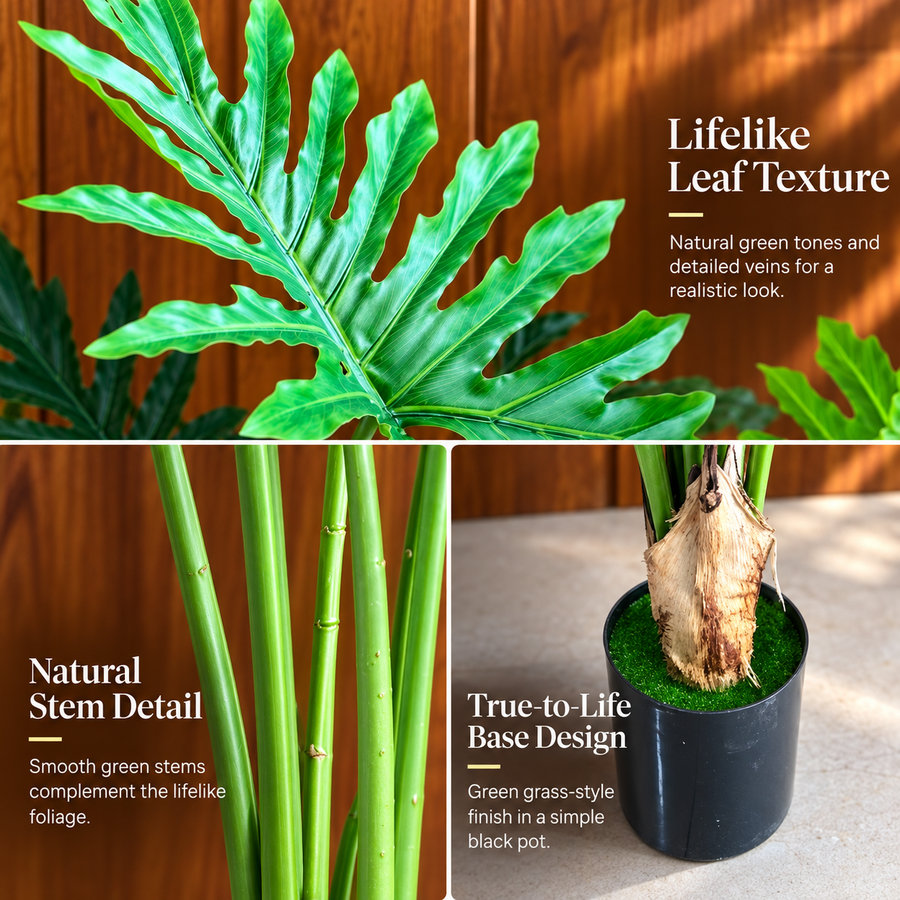 Plantă Artificială Tip Filodendron, 8 frunze, 140 cm, Verde