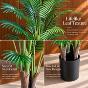 Planta Artificială Copac Tip Palmier Kentia, 3 tulpini, 30 frunze, 190 cm, Verde, cu Ghiveci