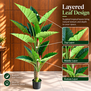 Plantă Artificială Tip Alocasia, 2 tulpini, 190 cm, Verde
