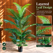 Planta Artificială Copac Tip Palmier Kentia, 3 tulpini, 30 frunze, 190 cm, Verde, cu Ghiveci