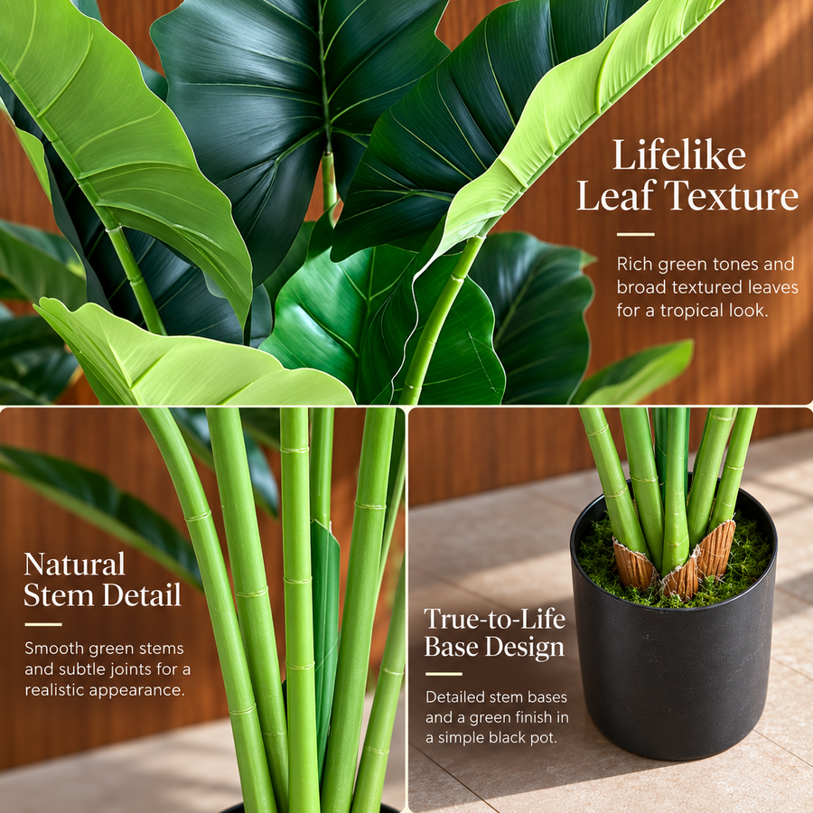 Plantă Artificială Tip Alocasia, 10 frunze, 120 cm, Verde