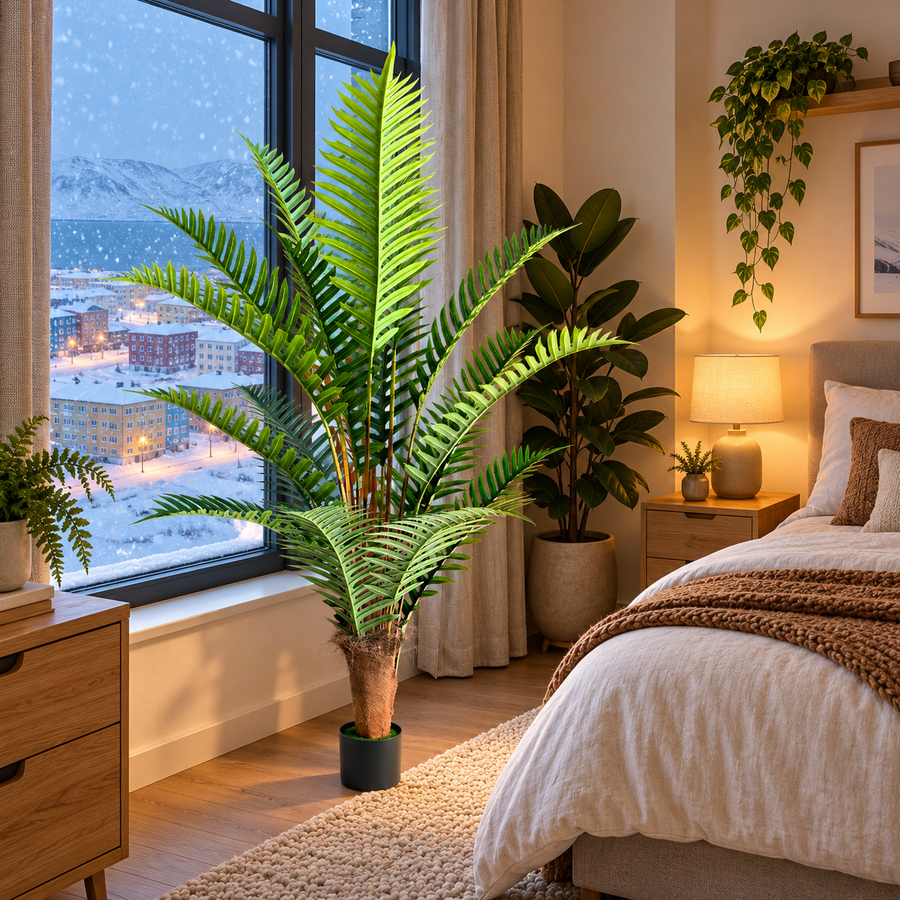 Planta Artificială Copac Tip Palmier Regal, 220 cm, 18 frunze, Verde, cu Ghiveci