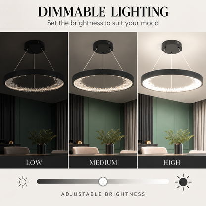 Lustra LED suspendata cu telecomanda, 28W, 1 Cerc, lumina Rece/Calda/Neutra, Dimabila, Negru, Inaltime Reglabila