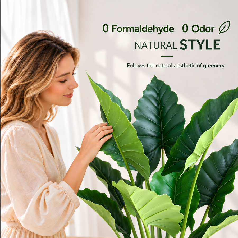 Plantă Artificială Tip Alocasia, 14 frunze, 170 cm, Verde