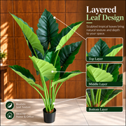 Plantă Artificială Tip Alocasia, 10 frunze, 120 cm, Verde