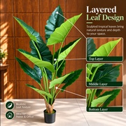 Plantă Artificială Tip Alocasia, 14 frunze, 170 cm, Verde
