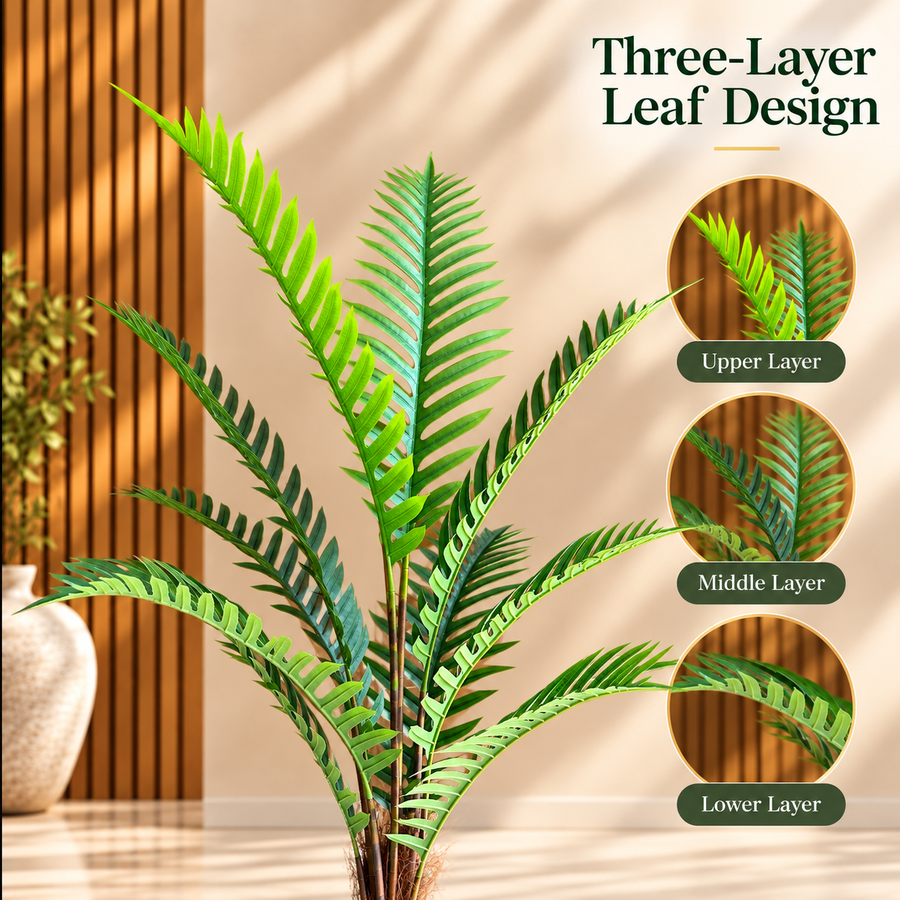 Planta Artificială Copac Tip Palmier Regal, 180 cm, 10 frunze, Verde, cu Ghiveci